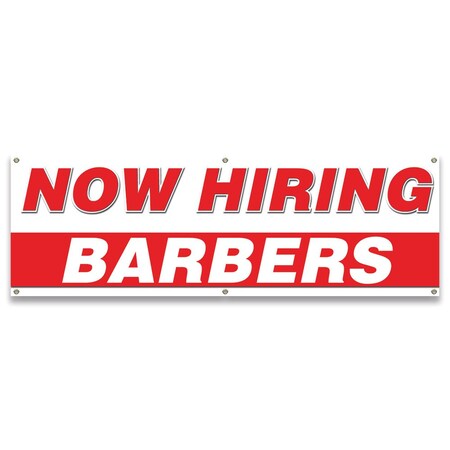 Signmission Now Hiring Barbers Banner Apply Inside Accepting Application Single Sided B-72-30200